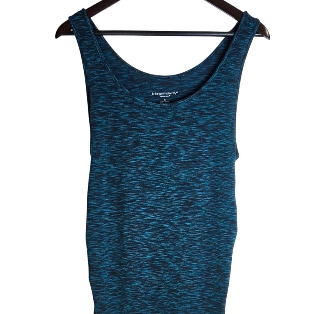 Liz Lange Maternity Heather Blue Space Dye Ruched Tank Active Summer Dress Sz M - Picture 2 of 5